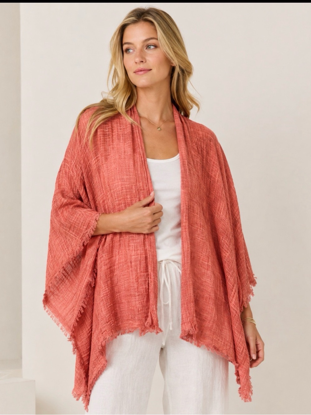 Vince Camuto OS Orange 100% cotton gauzy raw hem open oversized boho chic Shawl